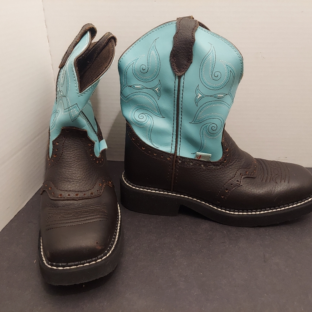 Justin Boots Gypsy Black Square Toe Leather BC9005 Cowboy Western Size 6.5 B